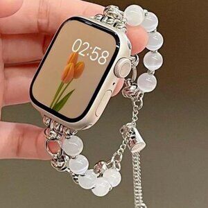 NEW Silver Stone Beaded Apple Watch Band